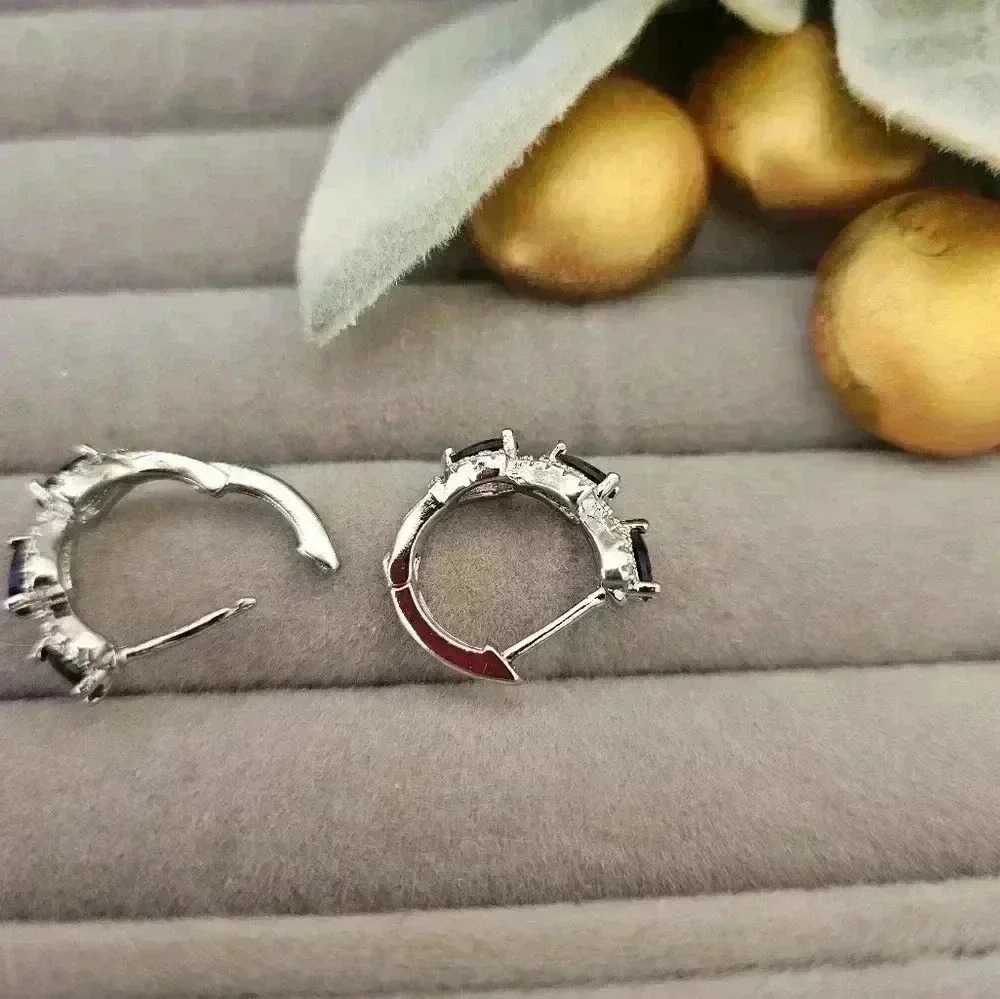 Elegant fashion, small hooped, earrings, sexy mentalist style, elegant blue gems - Picture 4 of 5